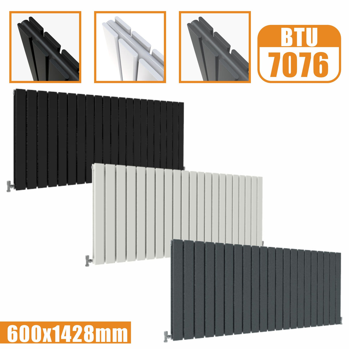 Designer Radiator Horizontal White Grey Flat Panel 600x1428MM Rads Double Panel Modern Splash