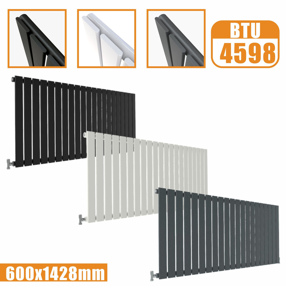 Modern Horizontal 600x1428mm Single Anthracite Flat Panel Radiator