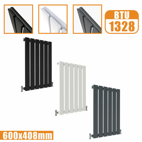 Designer Radiator Horizontal White Grey Flat Panel 600x408MM Rads Single Panel Modern Splash