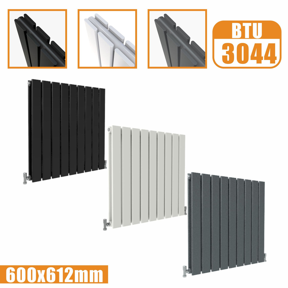 Designer Radiator Horizontal White Grey Flat Panel 600x612MM Rads Double Panel Modern Splash