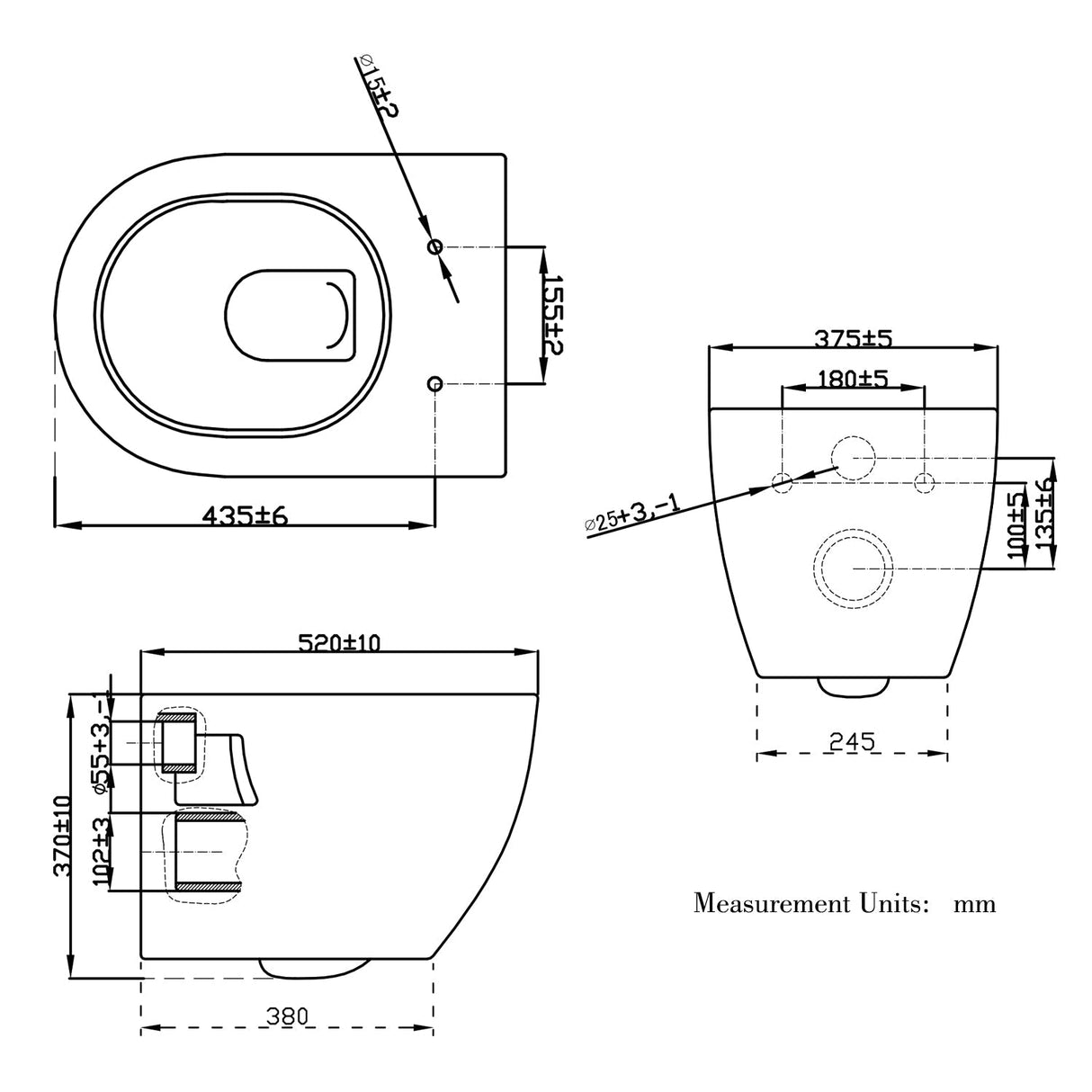 Modern Splash Wall Hung Toilet Round WC Pan With UF Soft Close Seat