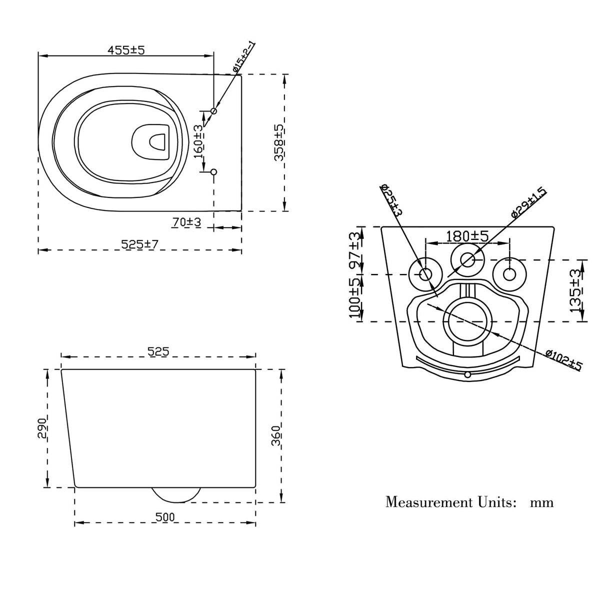 Modern Splash Modern Rimless Wall Hung Toilet WC Pan With UF Soft Close Seat