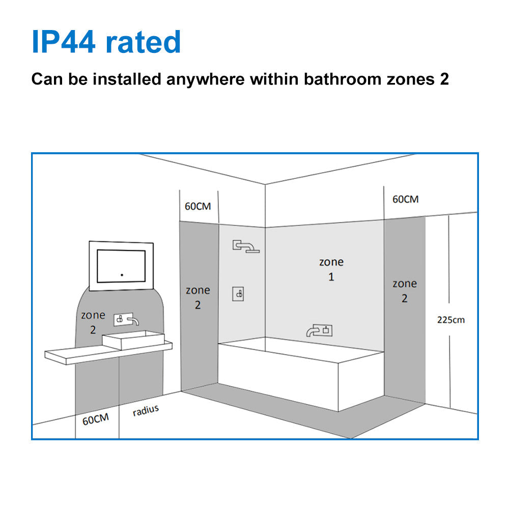 LED Illuminated Bathroom Mirrors with Demister Pad Wall Mounted