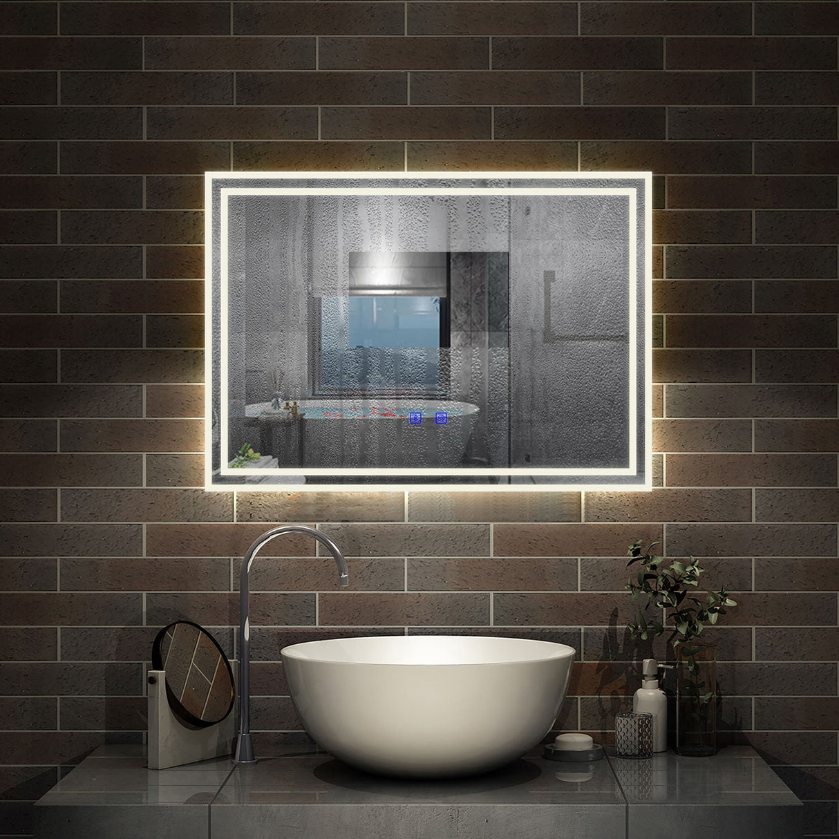 LED Bathroom Mirror with Demister Pad and Bluetooth 3 Colors Dimming Function