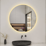 Round LED Bathroom Mirror with Demister Pad and Bluetooth 3 Colors Dimming Function