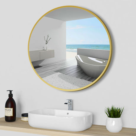 Modern Round Mirror Golden Framed Wall Mounted