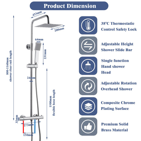 Modern Splash square thermostatic shower