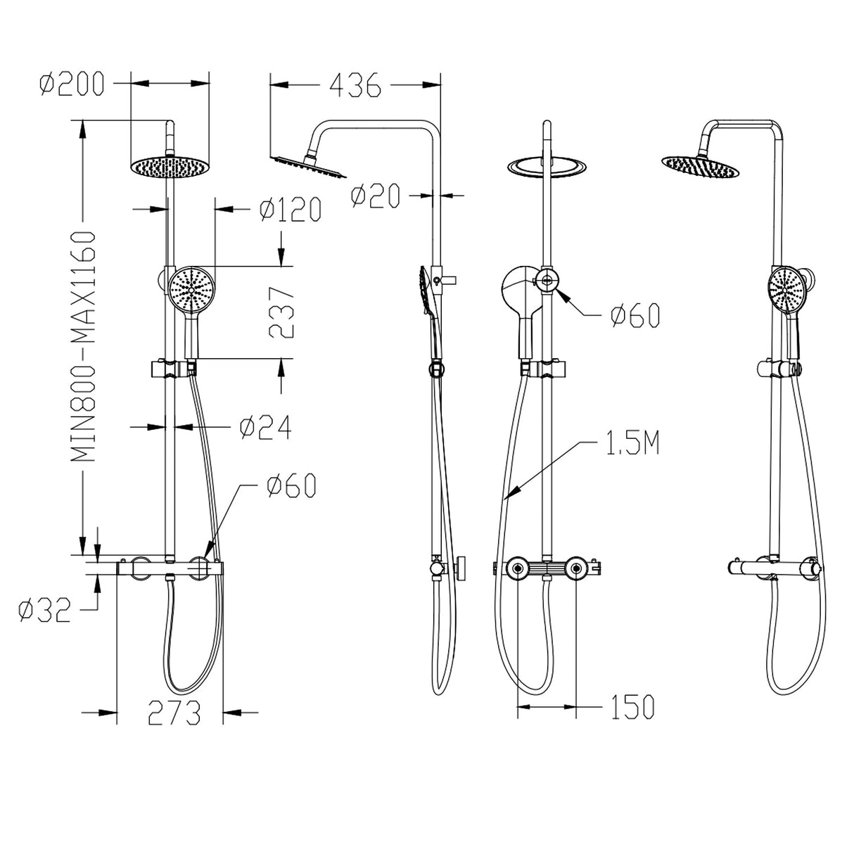 Modern Splash round chrome shower set