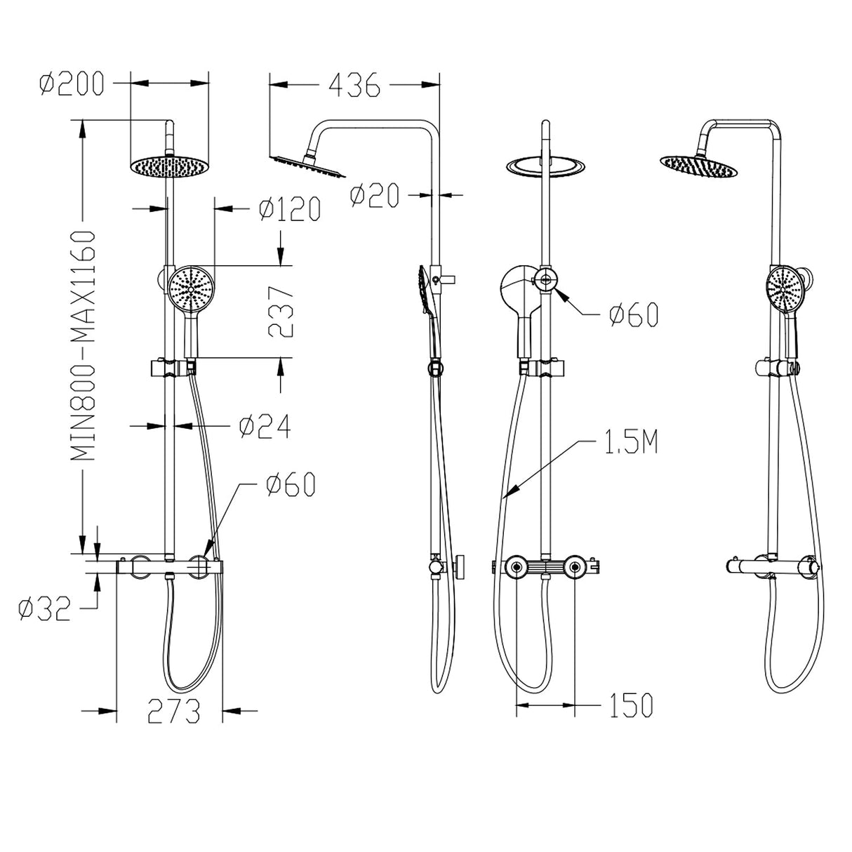 Modern Splash round chrome shower set