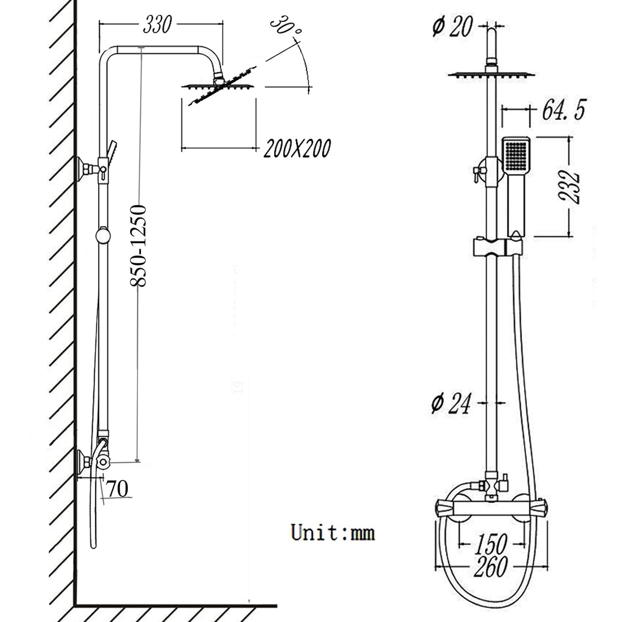 Modern Splash square silver shower set