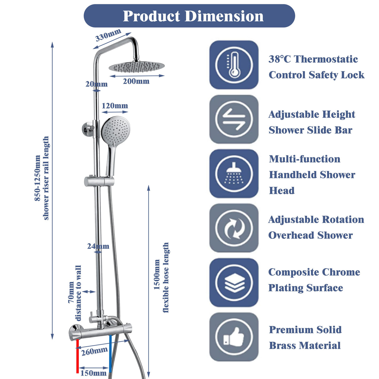 Modern Splash round silver shower set