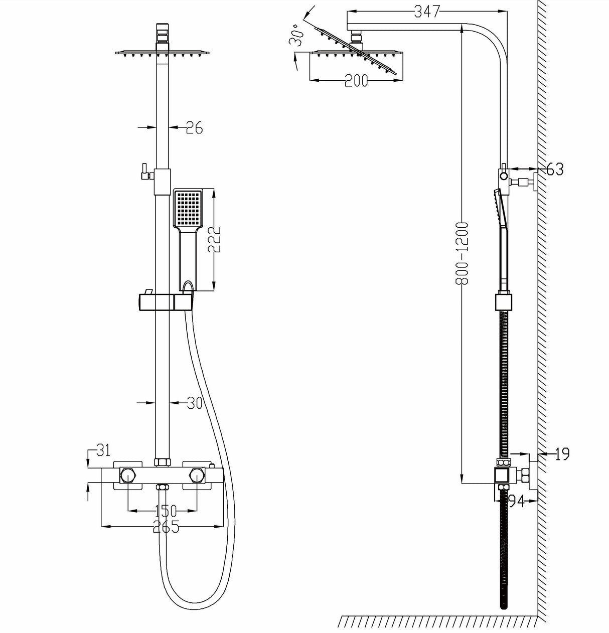 Modern Splash NEW Bathroom Thermostatic Shower Mixer Overhead Rainfall Shower Head Set