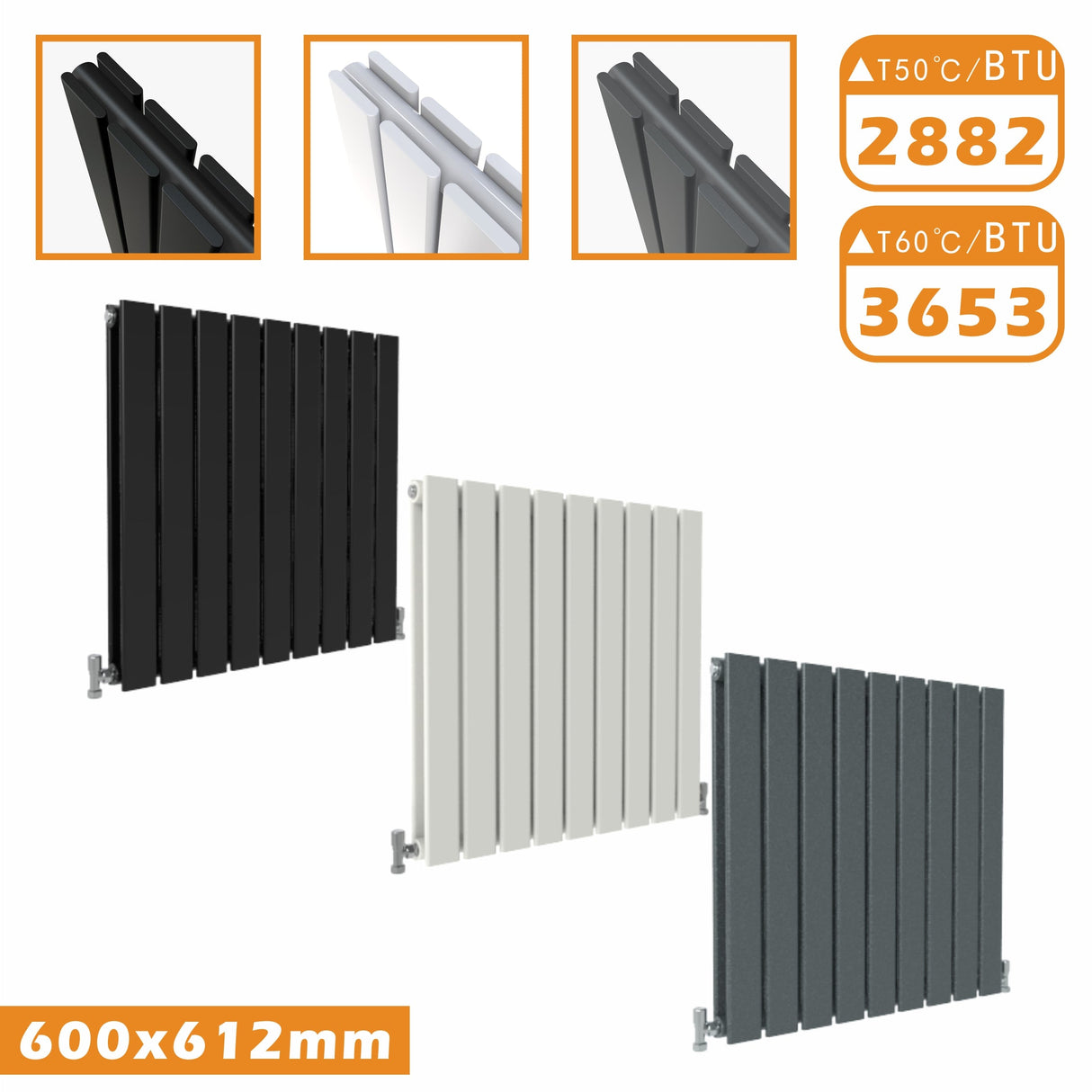 Flat Panel Radiator Anthracite/White Horizontal Designer Center Heated Rads