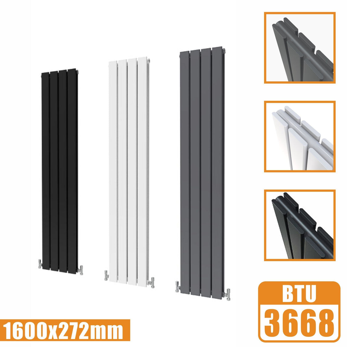 Designer Radiators,Vertical,Tall,Flat Panel,Double 1600x272mm Modern Splash