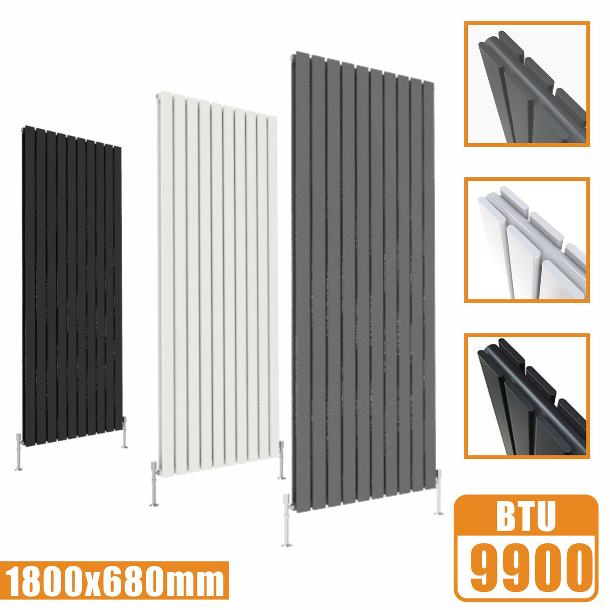 Designer Radiators,Vertical,Tall,Flat Panel,Double 1800x680mm Modern Splash