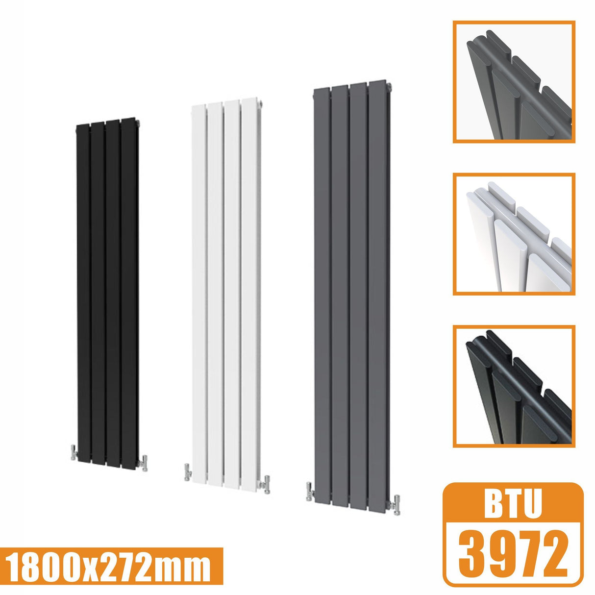 Designer Radiators,Vertical,Tall,Flat Panel,Double 1800x272mm Modern Splash