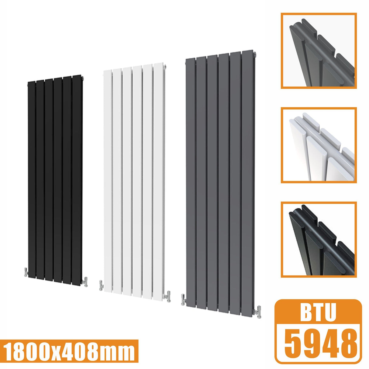 Designer Radiators,Vertical,Tall,Flat Panel,Double 1800x408mm Modern Splash