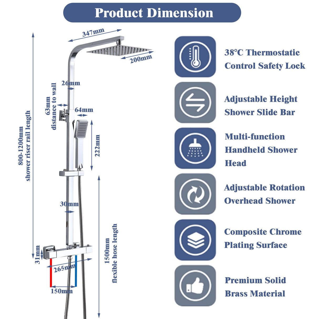 Modern Splash Square thermostatic shower mixer