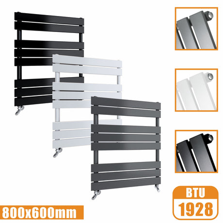 Flat Panel Heated Towel Rail ladder Radiator Anthracite White Black 800x600MM Modern Splash