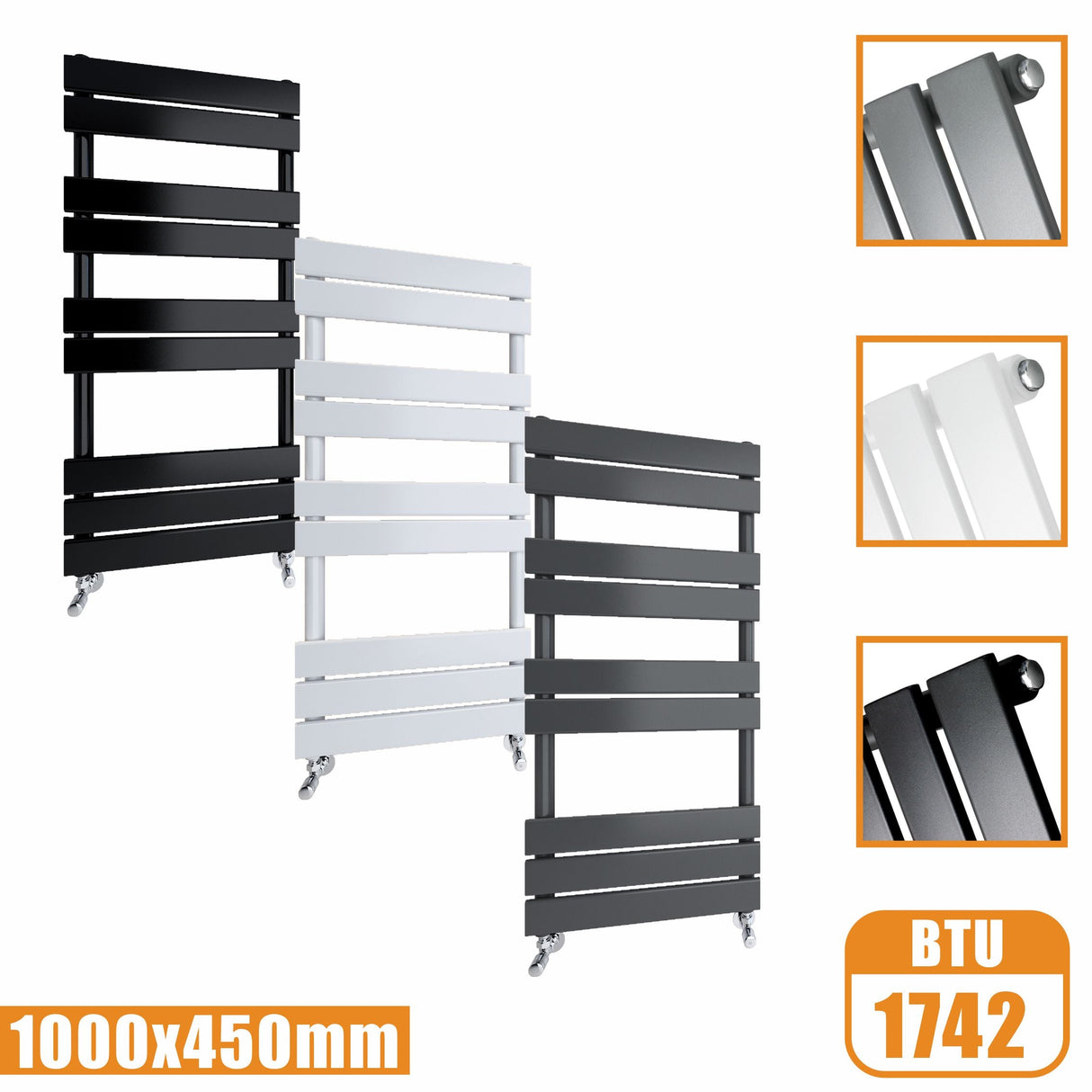 Flat Panel Heated Towel Rail ladder Radiator Anthracite White Black 1000x450MM Modern Splash