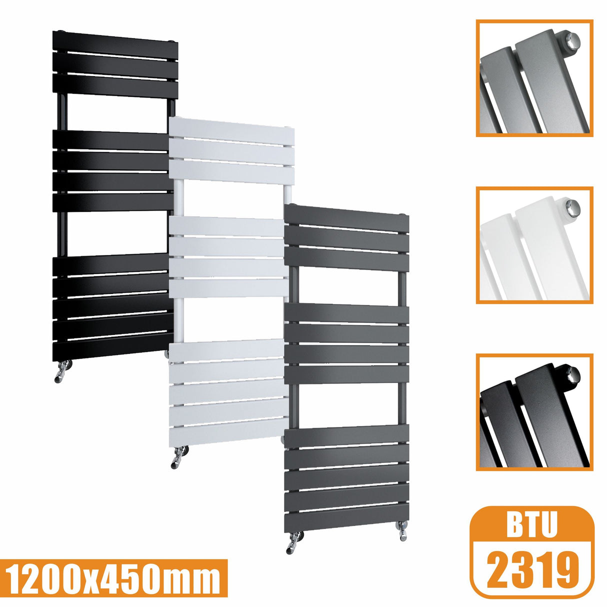 Flat Panel Heated Towel Rail ladder Radiator Anthracite White Black 1200x450MM Modern Splash