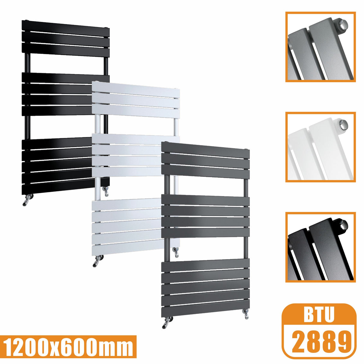 Flat Panel Heated Towel Rail ladder Radiator Anthracite White Black 1200x600MM Modern Splash