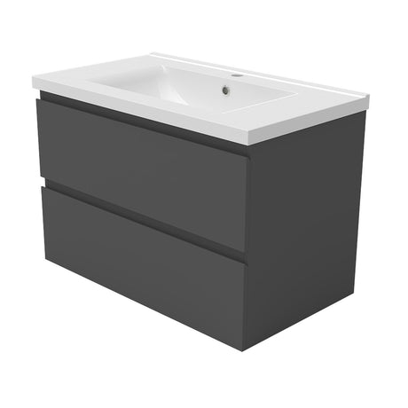 800mm Wide Wall Mounted Vanity Units and Sink 2 Drawers - Matt Grey