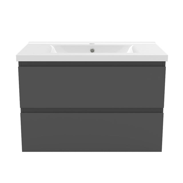 wall-hung grey vanity unit with basin