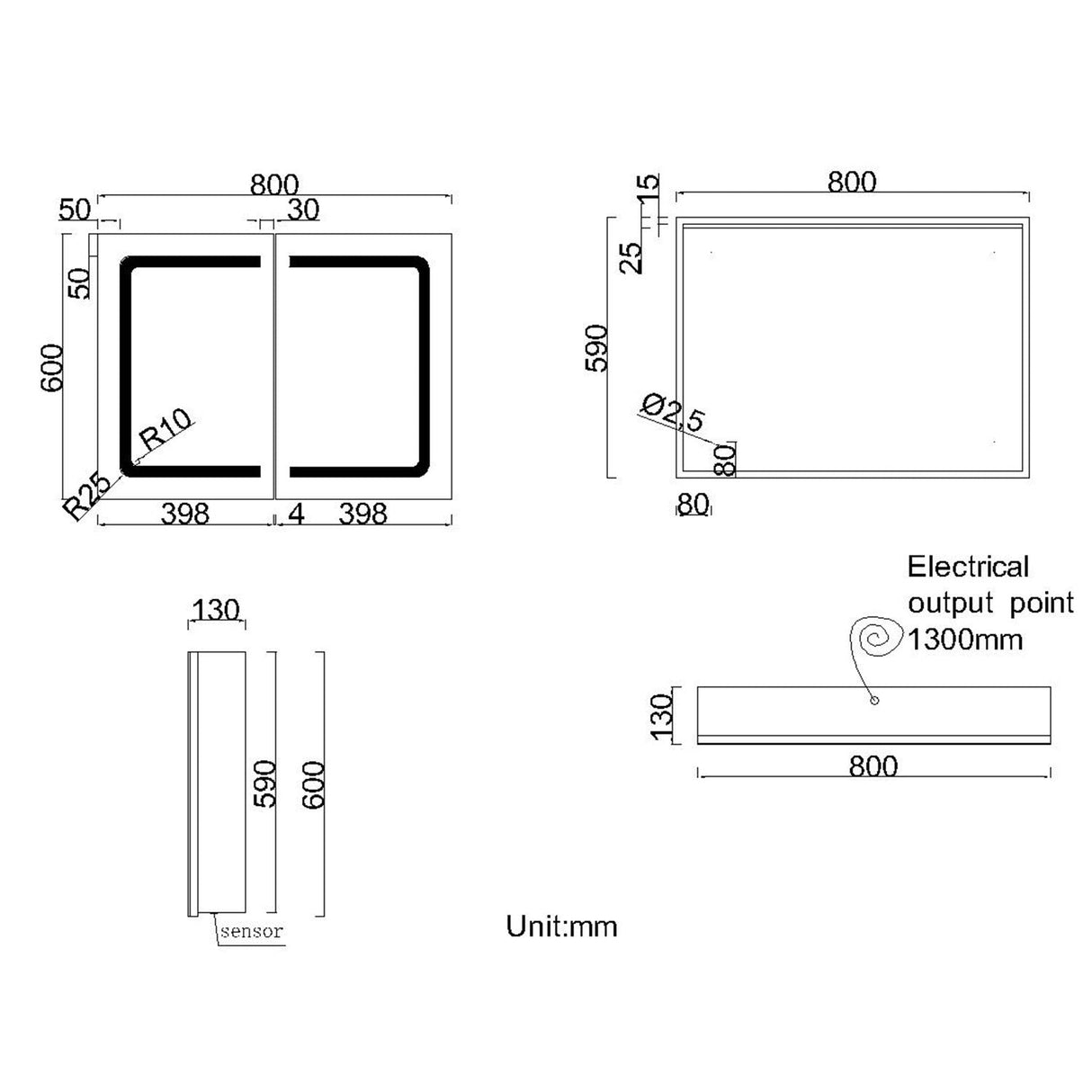 800 x 600 Demister Bathroom Mirror Cabinet with Lights and Socket