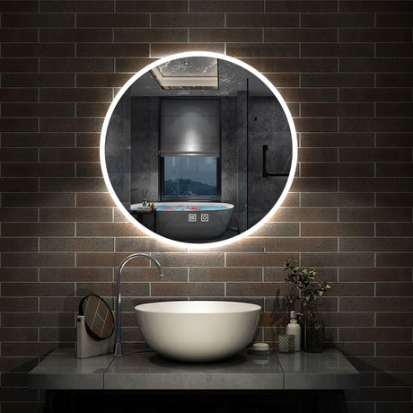 round bathroom mirror with LED lights