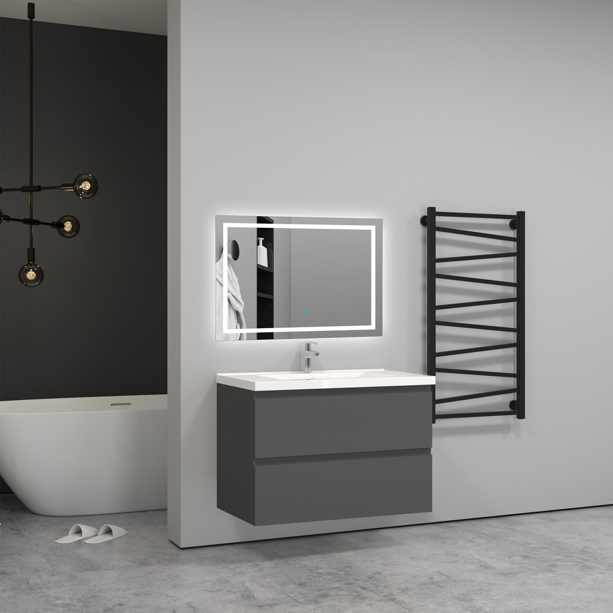 800mm Wide Wall Mounted Vanity Units and Sink 2 Drawers - Matt Grey