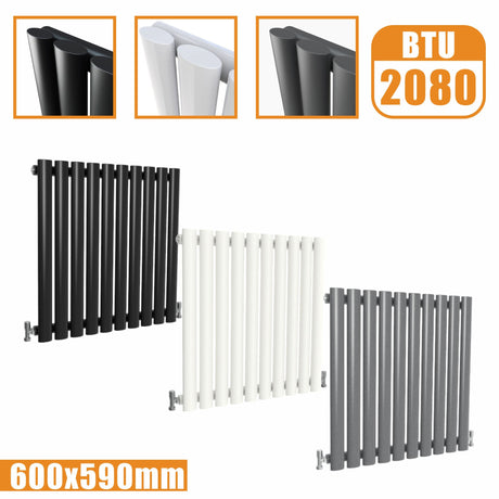 Horizontal Oval Column Single Designer radiator 600x590MM White Anthracite Grey Modern Splash