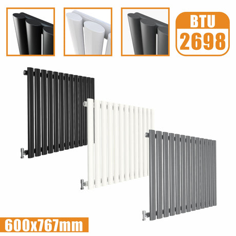 Horizontal Oval Column Single Designer radiator 600x767MM White Anthracite Grey Modern Splash