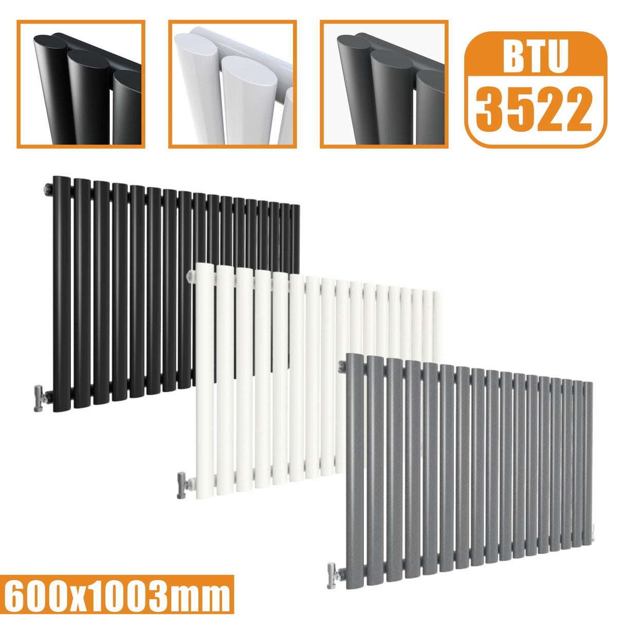 Horizontal Oval Column Single Designer radiator 600x1003MM White Anthracite Grey Modern Splash