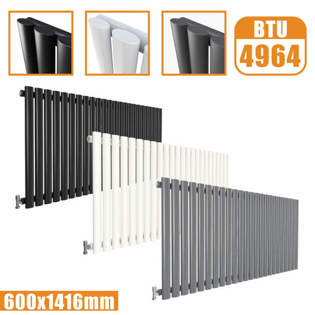 Horizontal Oval Column Single Designer radiator 600x1416MM White Anthracite Grey Modern Splash