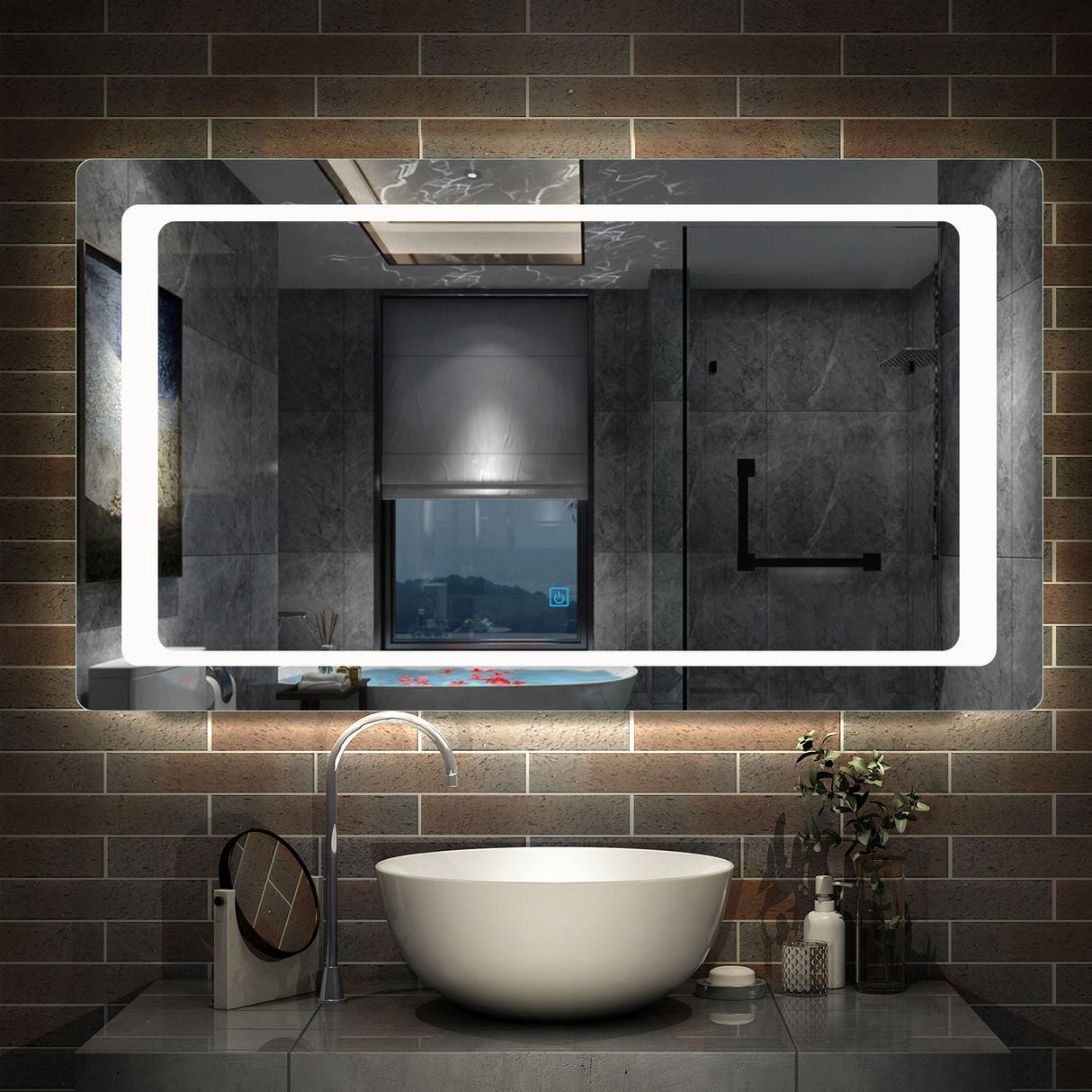 Bathroom Mirror with LED Lights Anti Fog Touch Sensor Switch