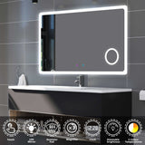 LED Bathroom Mirror with Clock, 3x Magnifying Ajustable Brightness 3 Colour Temperature