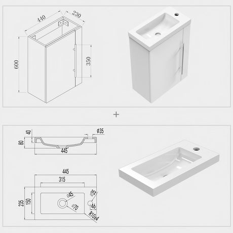 Small vanity unit with sink wall-hung