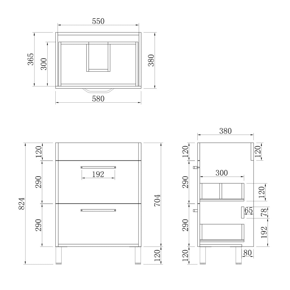 Floor Standing Vanity Units with Basin and Drawers,600mm,White